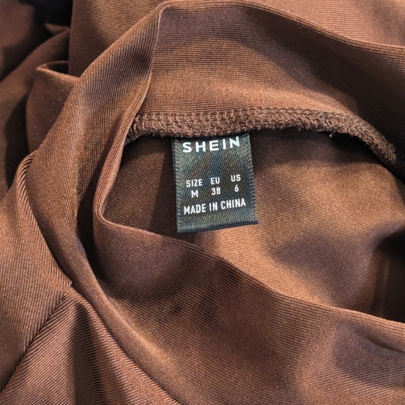 Brown Sleeveless Mock Neck Ruched Bodycon Midi Cocktail Dress Size Medium - Picture 5 of 6